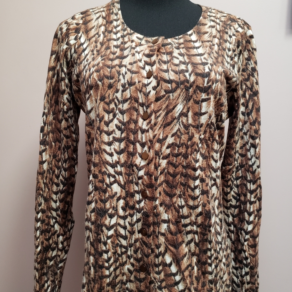 Talbots Petite Medium Merino Wool Animal Cardigan